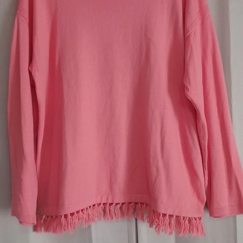 Talbots Tassel Fringe Cashmere Blend Lightweight Sweater Relaxed Fit Pink Coral